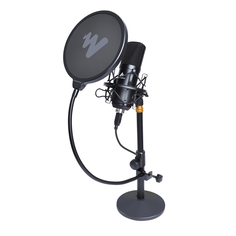 Maono AU-PF150 - Microphone Pop Filter Wind Mask Shield Screen Set with flexible 360 ​° stabilization arm / Black