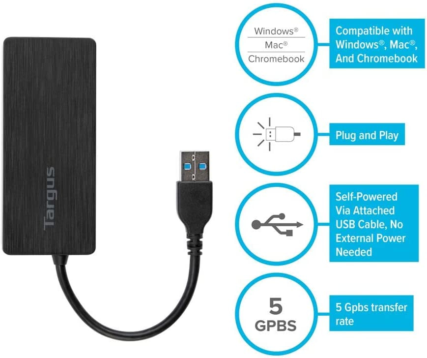 Targus ACH124US - USB3.0 Hubs 4-ports - Black 