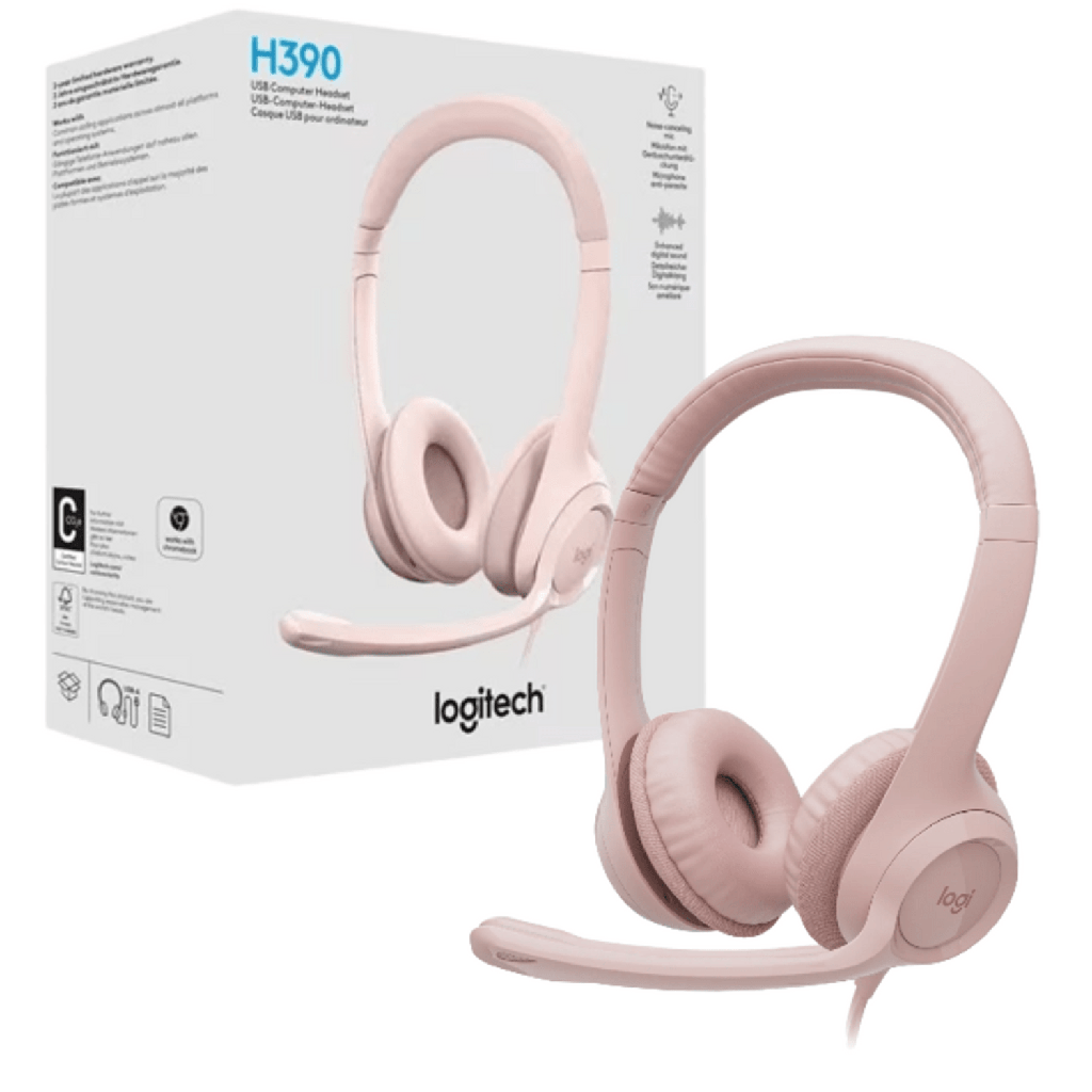 Logitech H390 Headset with Microphone - USB / In-Line Controls / Pink