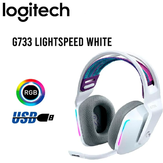 Logitech G733 LightSpeed Wireless RGB Gaming Headset - Bluetooth / USB / LightSync - White