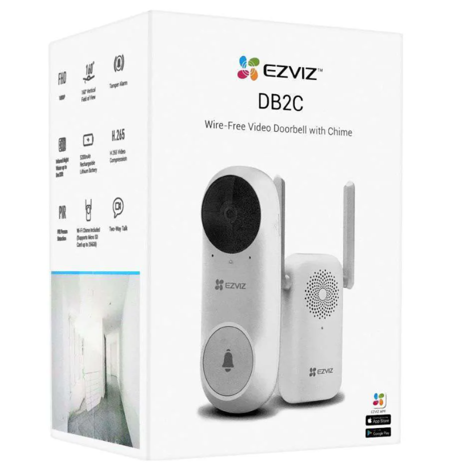 Ezviz DB2C Wire-Free Video Doorbell with Chime - White