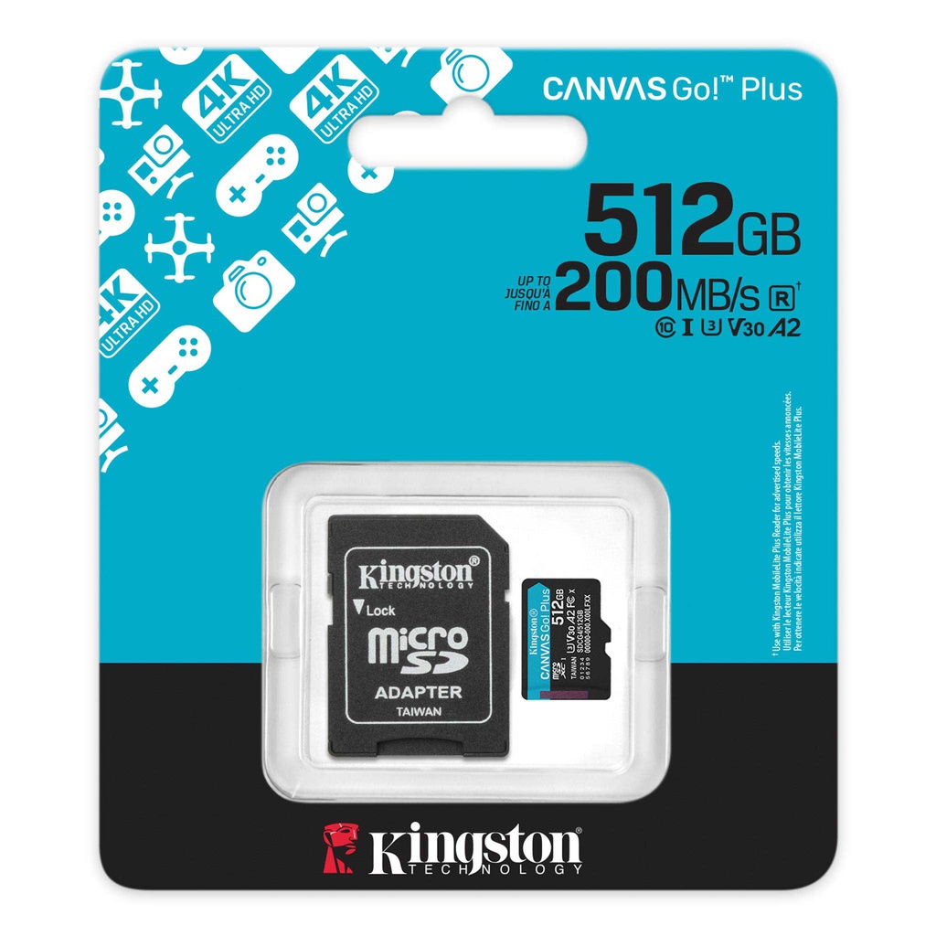 Kingston MicroSD 512GB Canvas Go Plus / Con Adaptador / Negra