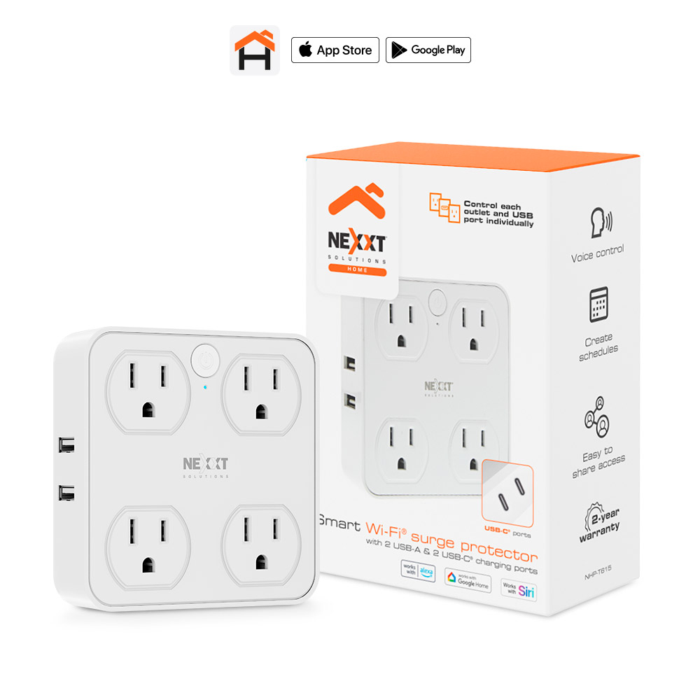 Nexxt NHP-T615 Protector de Sobretensión Cuadruple / Wifi / 2* USB C / Blanco