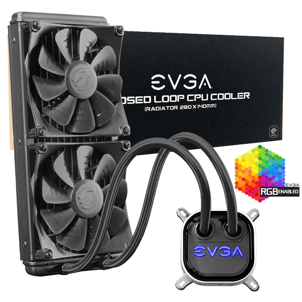 EVGA CLC280 Cooling System  - Led RGB / 2x280mm Fans / Socket LGA115X, 12XX, 20XX, AMD / Black  