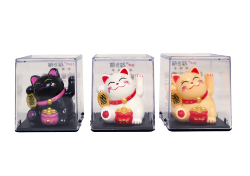 Maneki-Neko Golden Lucky Cat With Acrylic Box -  Small , Solar Powered