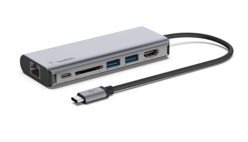 [BEL-MSC-ACC-AVC008BT-GY-123] Belkin AVC008BTSGY Connect - 6-in-1USB-C for MAC and IPAD / RJ45 / HDMI / VGA / 2x USB 3.0 / 1 x SDHC / Gray