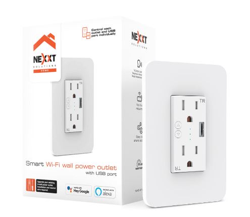 [NEX-NET-NET-W100-WH-223] Nexxt NHE-W100 -  Tomacorriente de pared inteligente / USB / Blanco