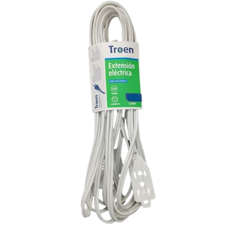[TRO-CBL-ELE-7A136F060118FT-WH-323] Troen Electric Extension Cord - 18ft / 2*18AWG / 8A / Indoor / White