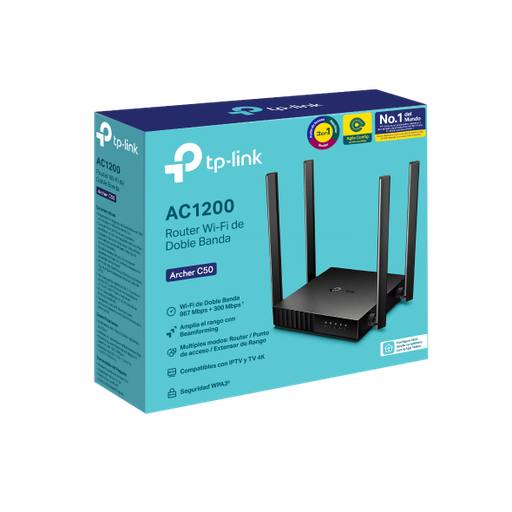 [TPL-NET-ROU-ARCHERC50-BK-224] TP-LINK Archer C50 AC1200 Wireless Dual Band Router - Black