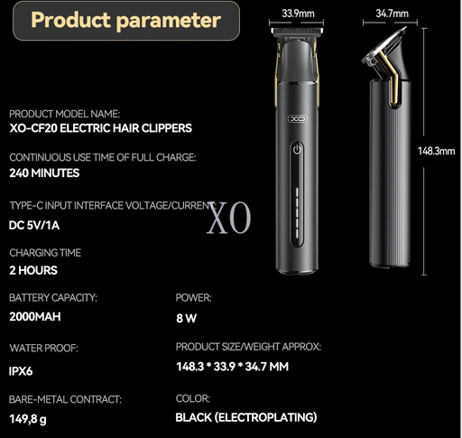 [XO-ACC-CN-XOCF20-BK-324] XO CF20 Mini Hair Clipper 4pcs. Magnetic Limit Comb