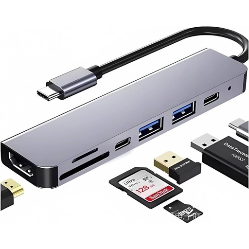 [ACC-LAP-GEN-USBC71-GY-125] Generic Docking 7-in-1 USB-C / HDMI, USB3.0 *2, USB-C, PD, SD, TF