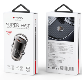 [GEN-CEL-ACC-Y69-BK-125] YESIDO Y69 PD 30W Dual Type-C Fast Charging Car Charger with Handle