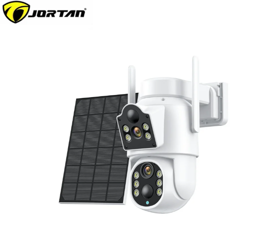 [CAM-SEG-JOR-JT8699T-WH-225] JORTAN JT-8699T Smart Dual Camera WiFi Solar - IP66, 2-Way Audio, PTZ, IR, Motion Detection